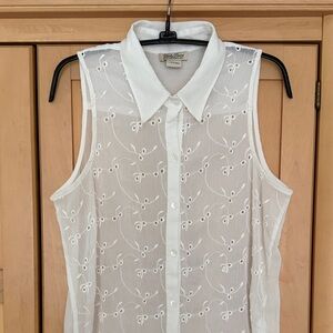 LUCKY BRAND White Semi-sheer Sleeveless Embroidered Top